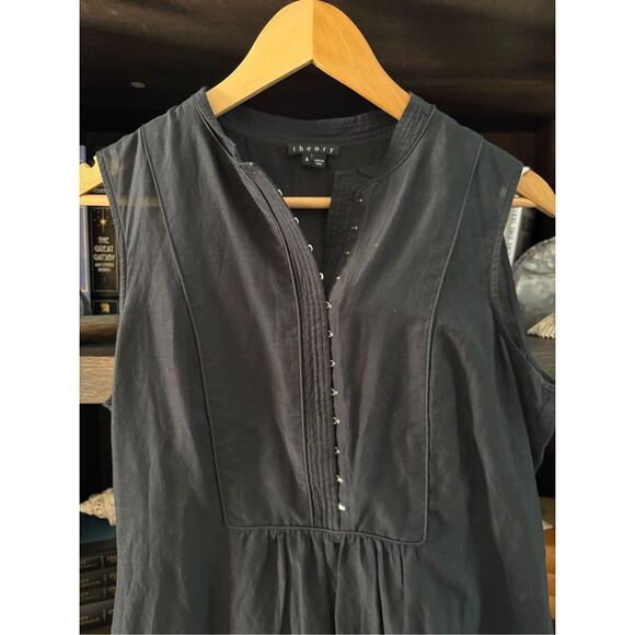 Theory Black Silk Blend Clasp Front Midi Dress Size 4 - Picture 3 of 5